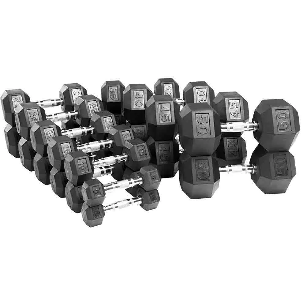 USA 5 lb to 75 lb Hex Rubber Dumbbells Set (No Rack)