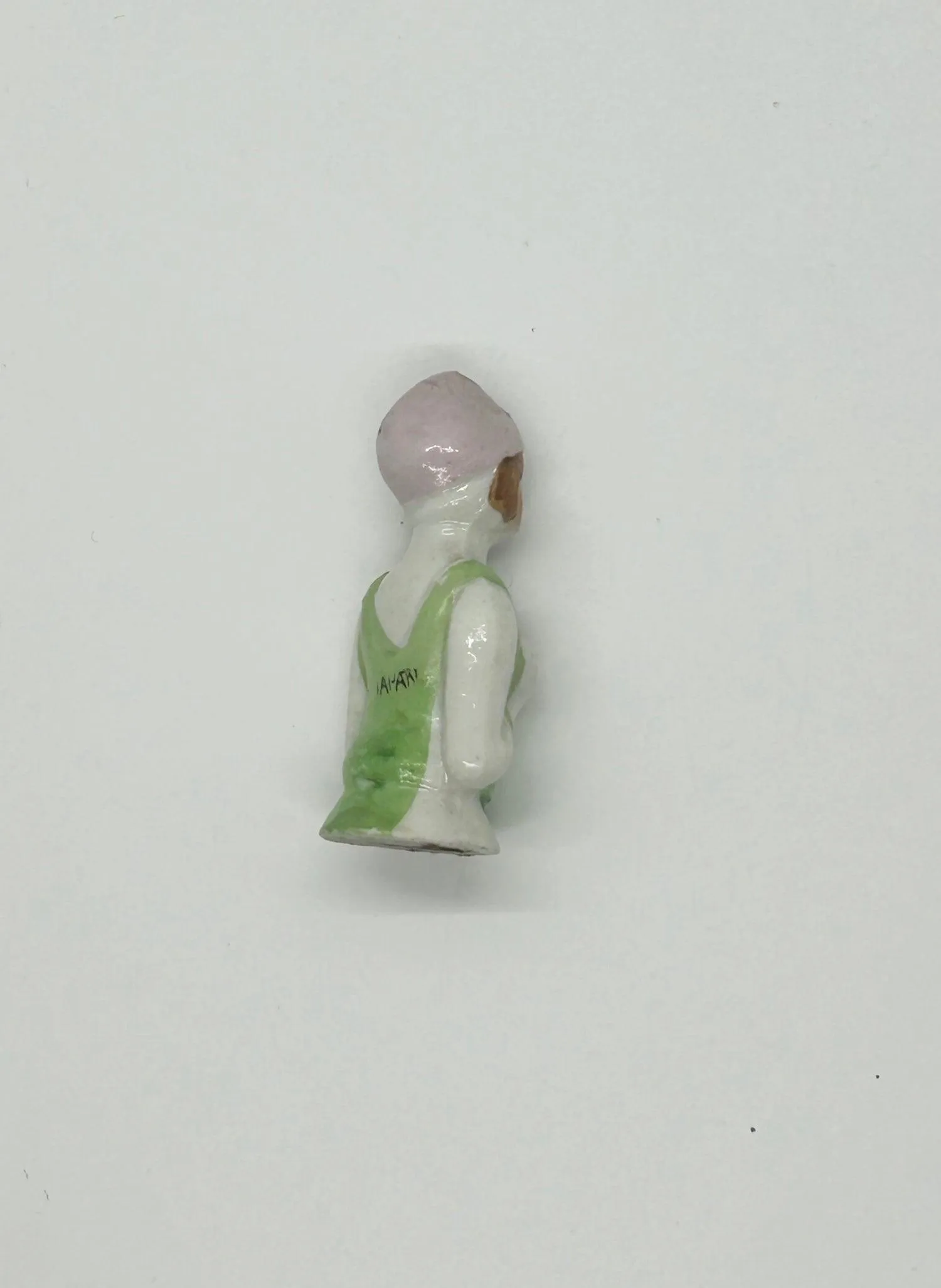 Vintage 1930s Japan Porcelain Sewing Pincushion Flapper Doll in Green