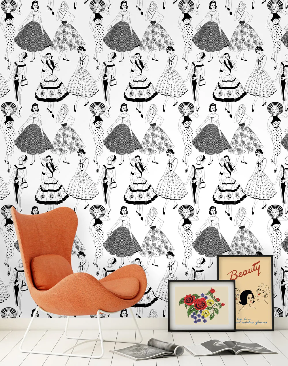 Vintage Dress (B&W) - Wallpaper Samples