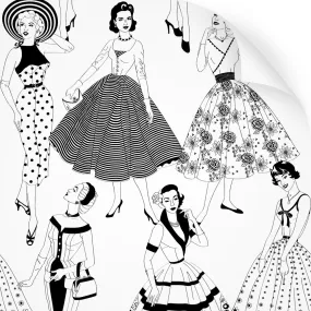 Vintage Dress (B&W) - Wallpaper Samples