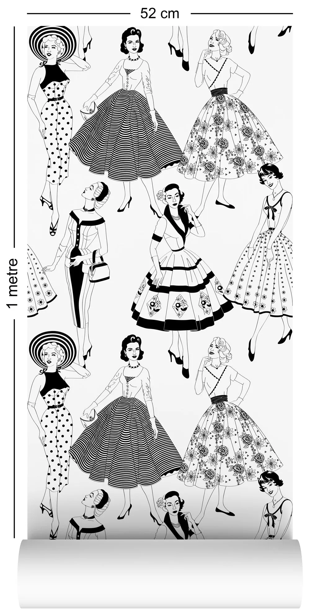 Vintage Dress (B&W) - Wallpaper Samples