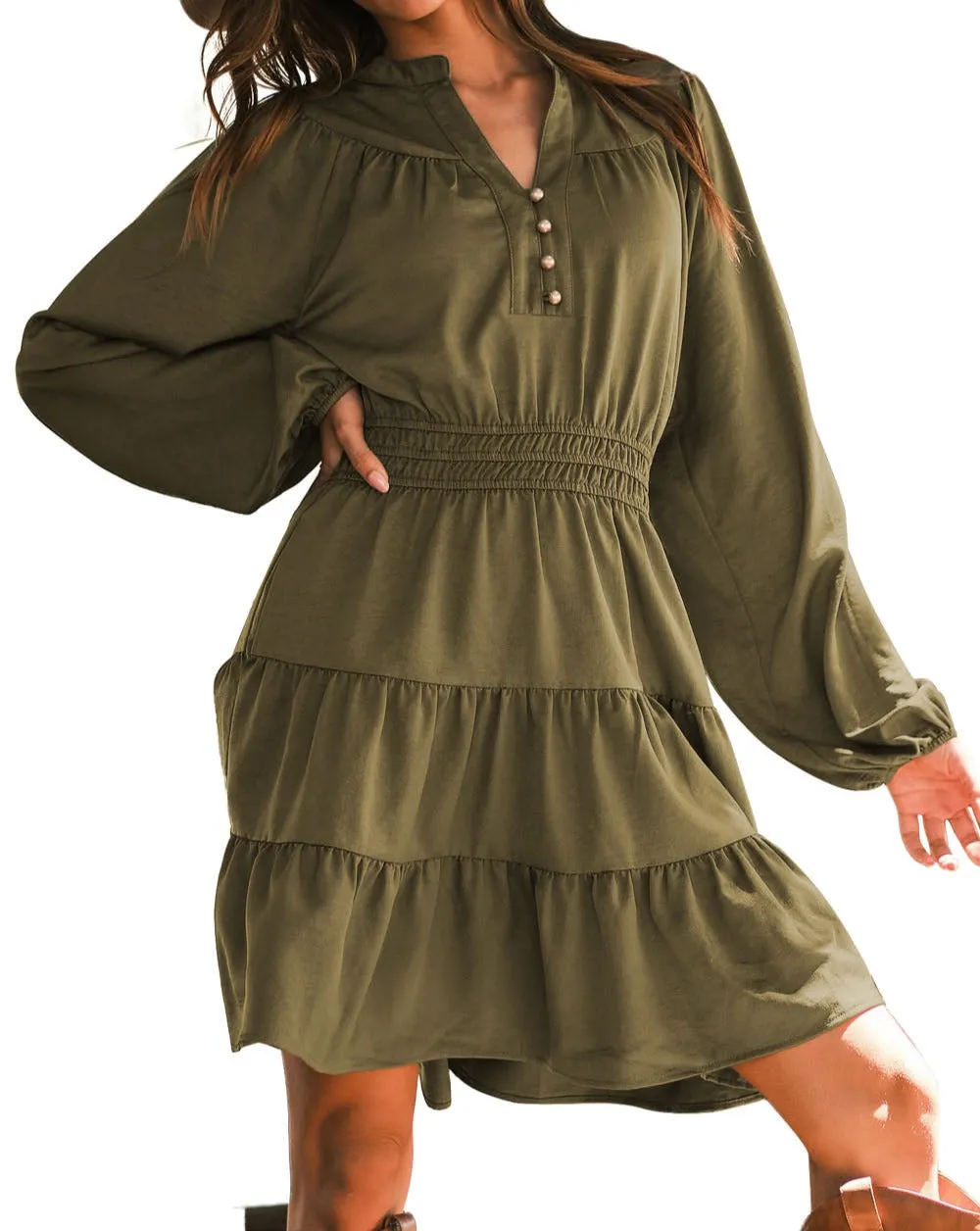 Western Ruffle Bubble Sleeve Dress