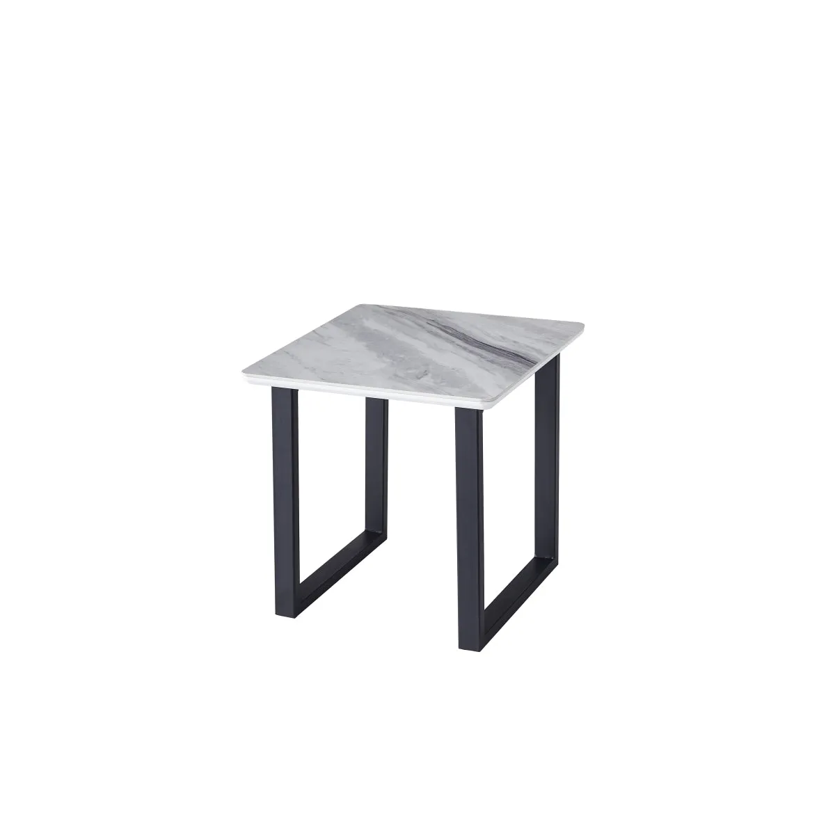 White Marble Look End Table with Black Metal Legs - Modern Design