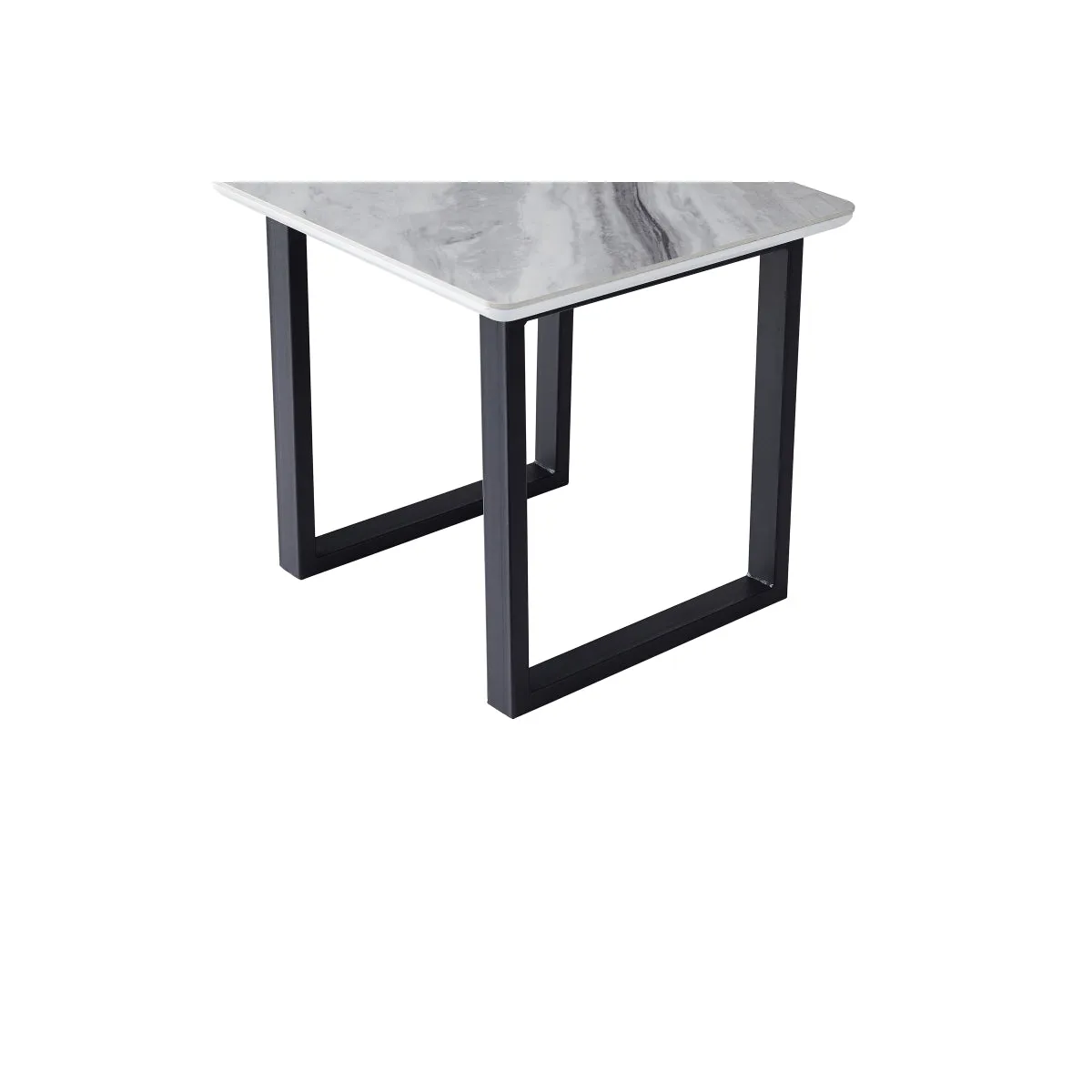 White Marble Look End Table with Black Metal Legs - Modern Design