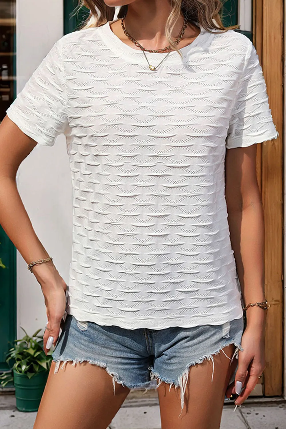 White Textured Plain Crewneck T-Shirt: Simple, Effortlessly Cool, and Ready to Make You Feel Like a Total Boss