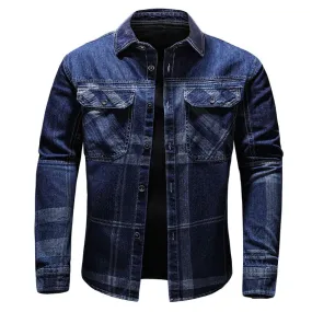 Wiaofellas  -  New Autumn Denim Shirt Men Long Sleeve Quality Cowboy Shirts Men's Casual Plaid Jeans Outwear Male Coat Clothing MY868