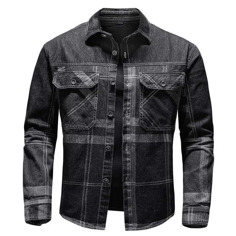 Wiaofellas  -  New Autumn Denim Shirt Men Long Sleeve Quality Cowboy Shirts Men's Casual Plaid Jeans Outwear Male Coat Clothing MY868