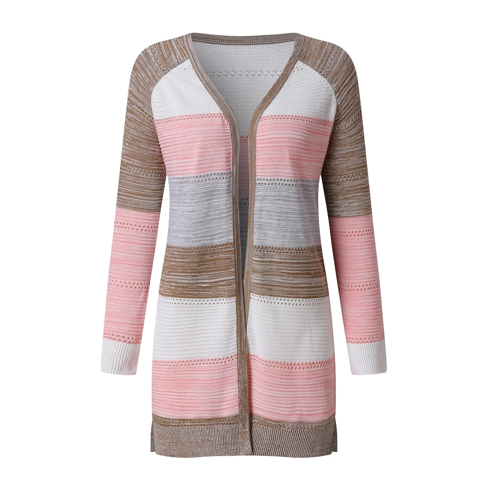 Women Cardigan Comfy Stylish Stitching Long Sleeve Striped Patchwork Sweater