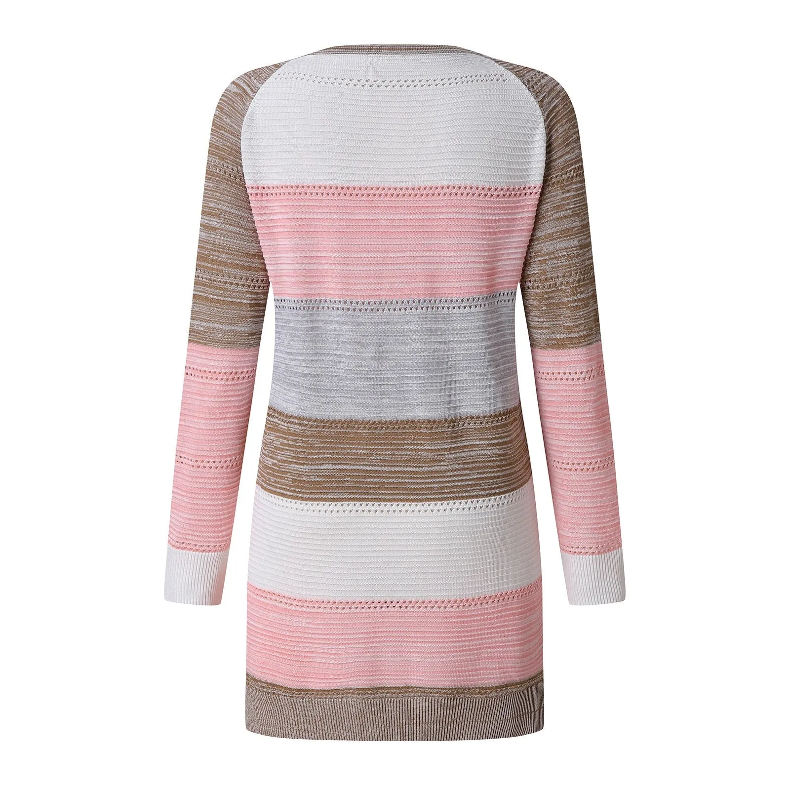 Women Cardigan Comfy Stylish Stitching Long Sleeve Striped Patchwork Sweater