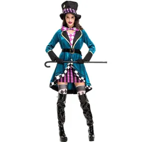 Women Carnival Magic Stylish Show Hatter Cosplay Tuxedo Mad Halloween Outfit Outfit