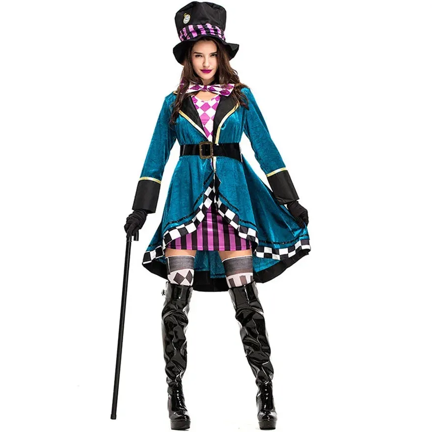 Women Carnival Magic Stylish Show Hatter Cosplay Tuxedo Mad Halloween Outfit Outfit