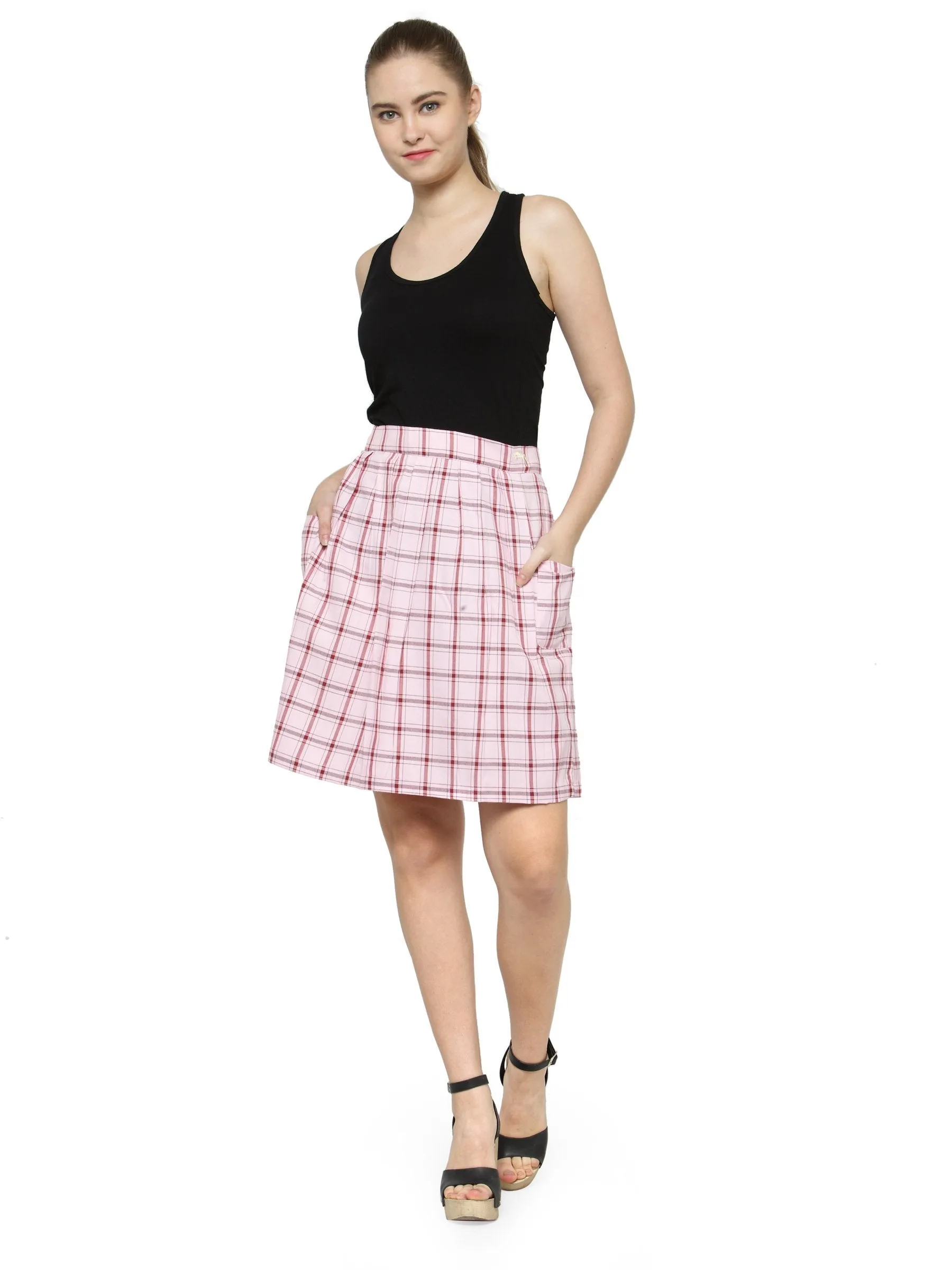 Women Checkered Above Knee Length Skirt