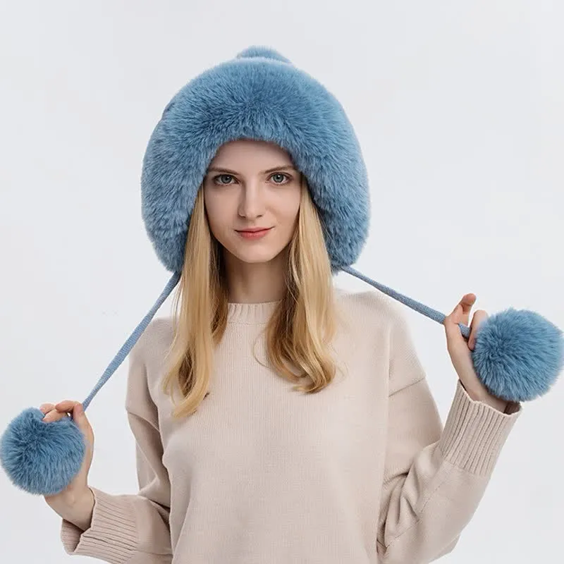 Women's Triple Pompoms Thickened Warm Knitted Hat