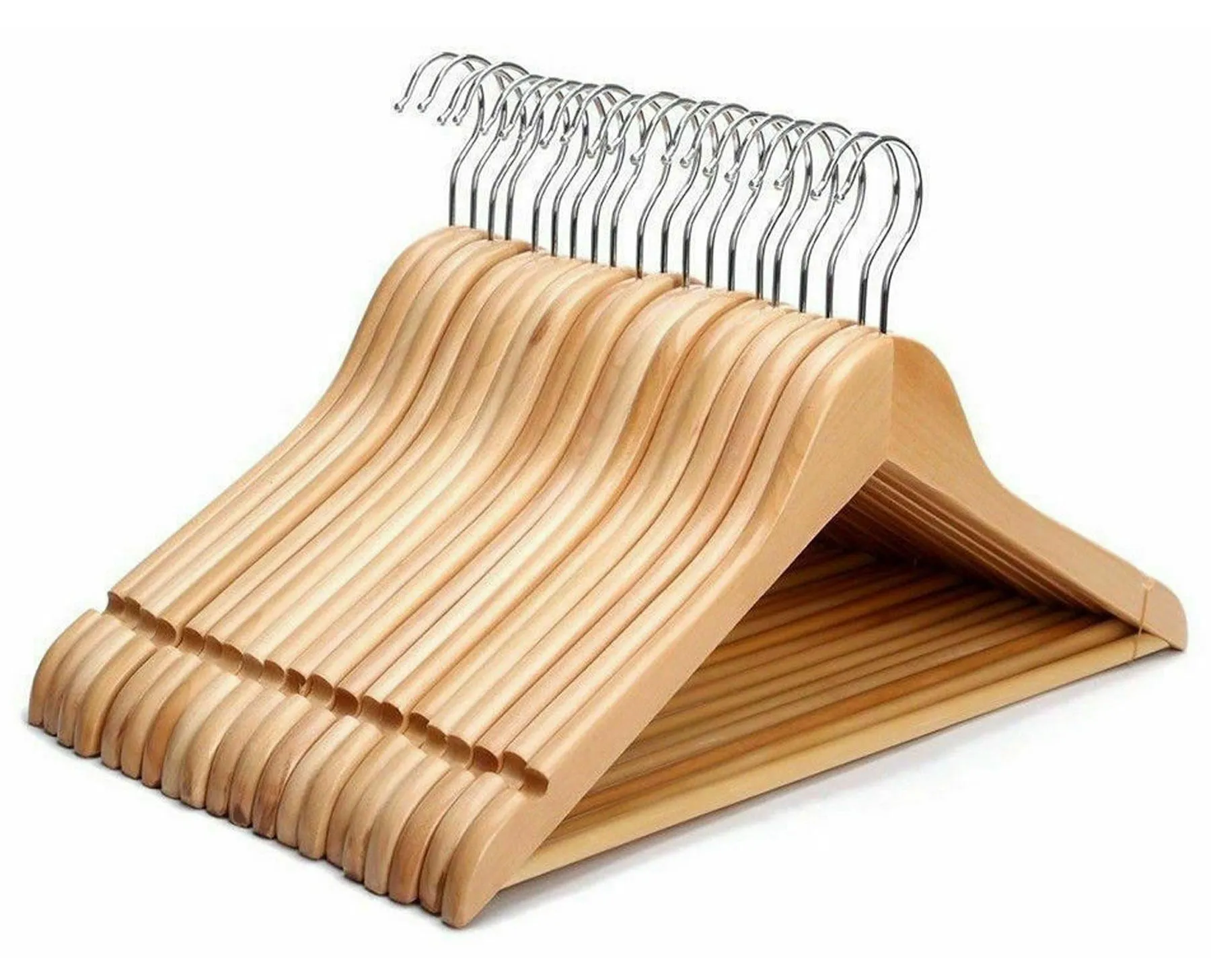 Wooden Hangers With Metal Hook - Pack of 20