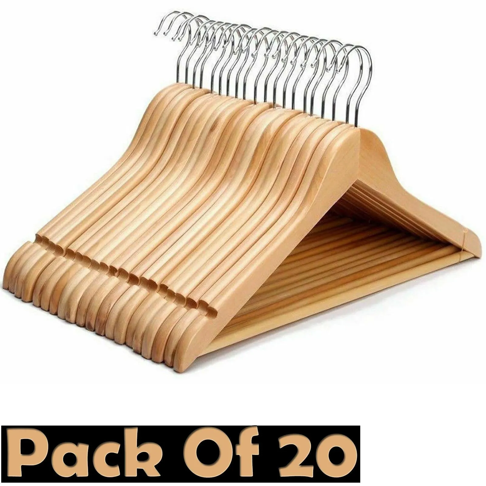 Wooden Hangers With Metal Hook - Pack of 20