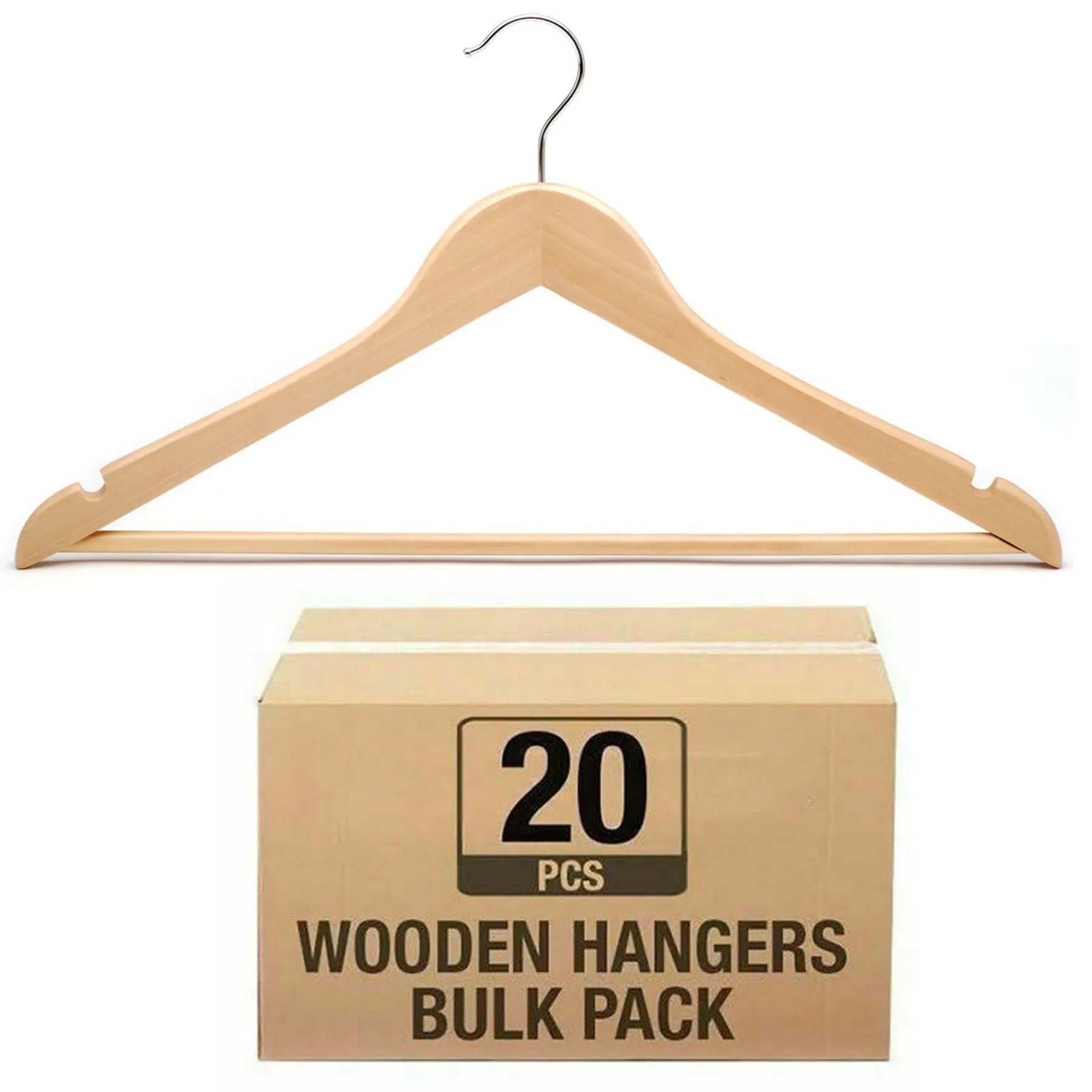 Wooden Hangers With Metal Hook - Pack of 20