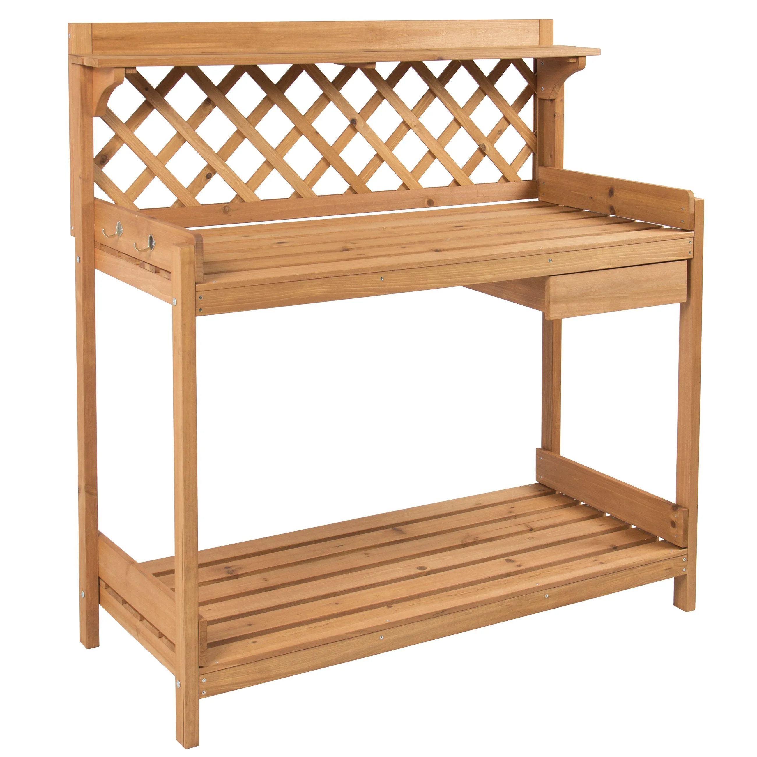 Wooden Potting Bench Workstation w/ Cabinet, Natural Wood Finish