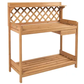 Wooden Potting Bench Workstation w/ Cabinet, Natural Wood Finish