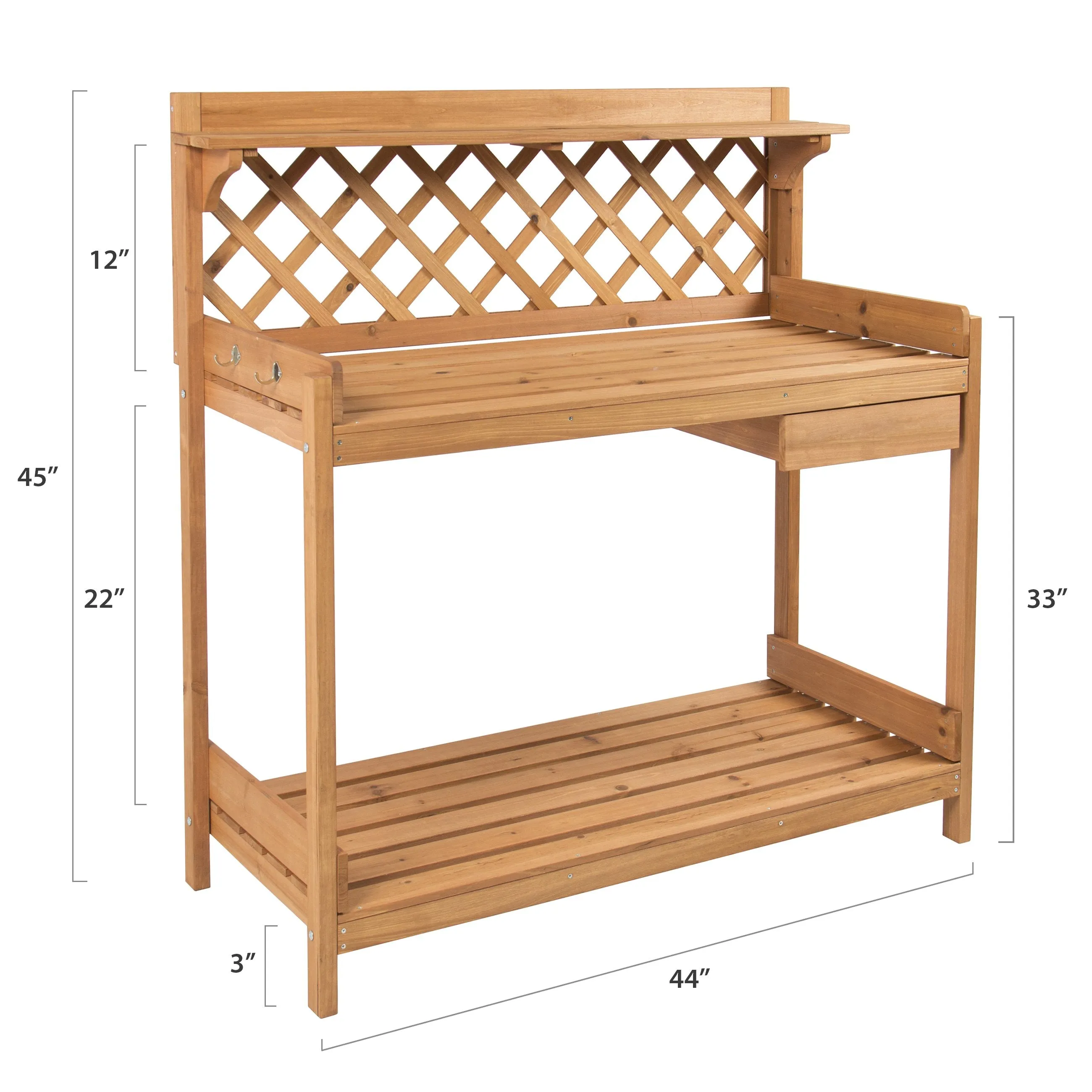 Wooden Potting Bench Workstation w/ Cabinet, Natural Wood Finish